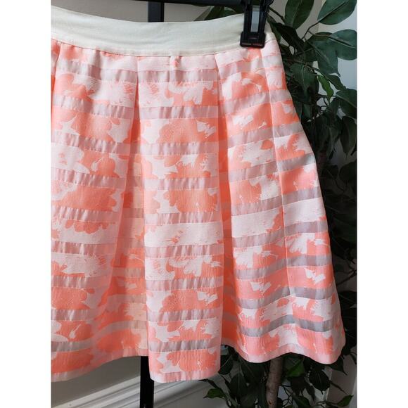 Bebe Flare Skirt Womens Small Pink Floral Sheer Striped Pleated Classic Back Zip - Picture 11 of 12